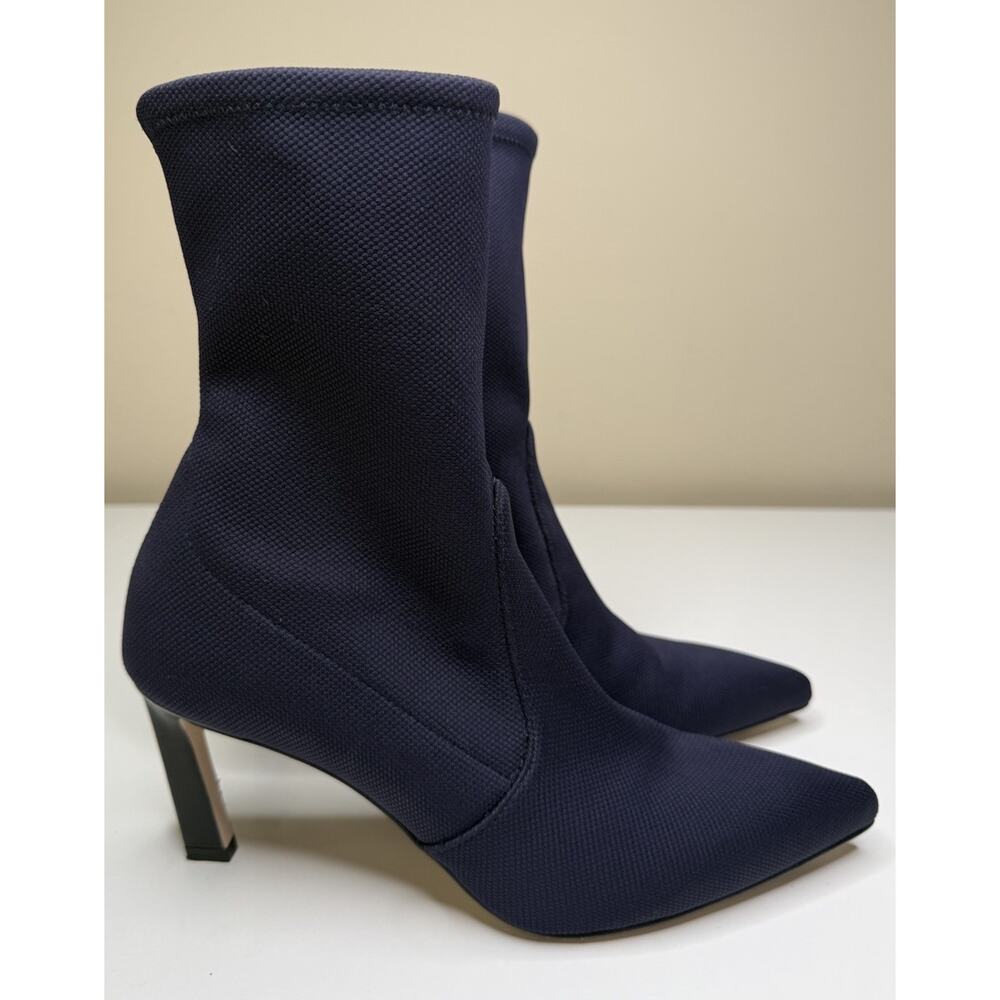 Stuart Weitzman Rapture 75 Sock Bootie Womens 8M Blue Portifino Knit Heeled Boot